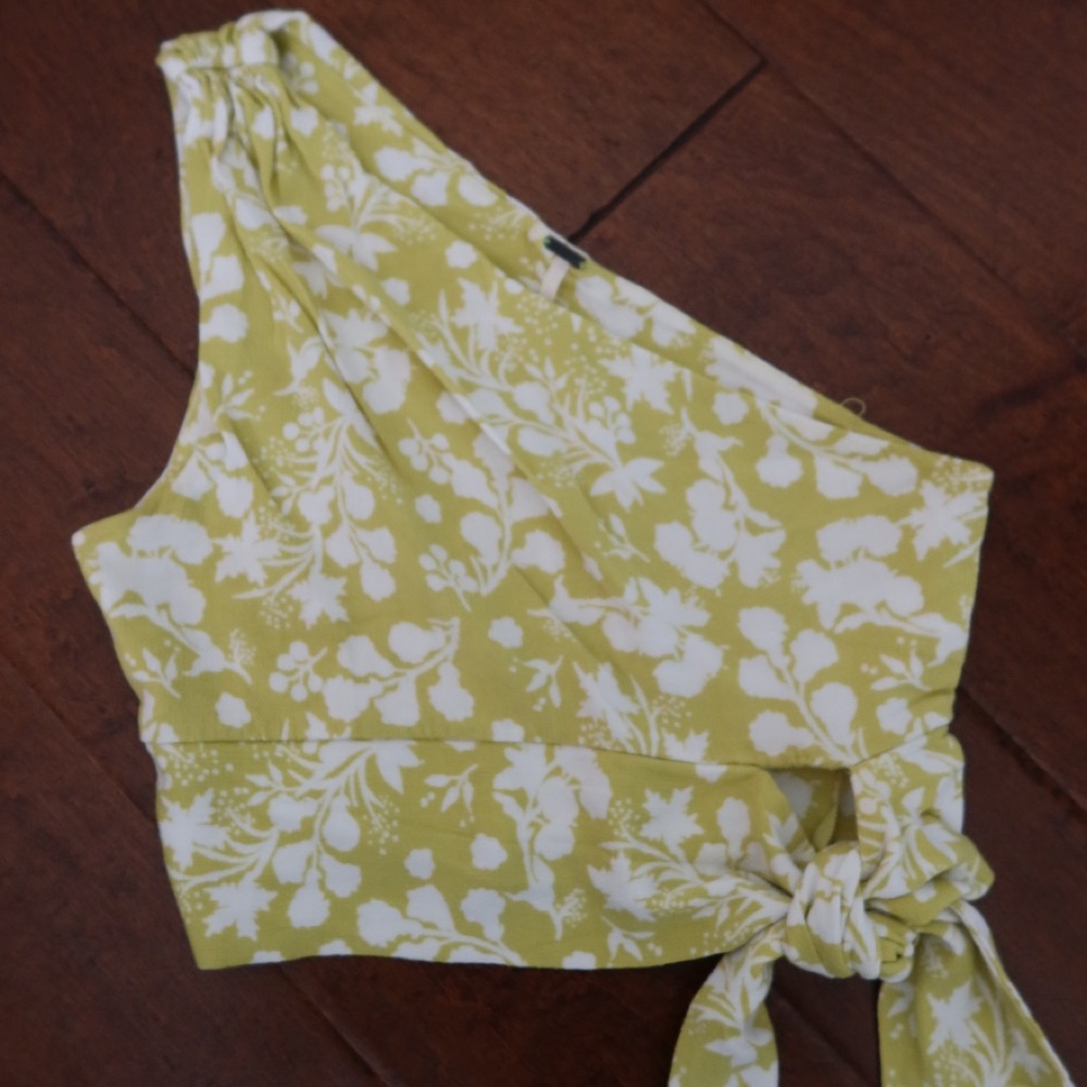 Free People - one shoulder lime green floral top